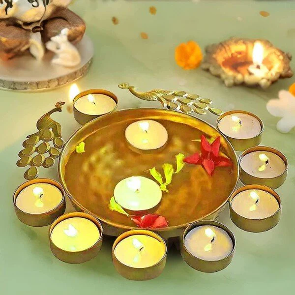 Urli Bowl for Home Decor Diwali Decoration Item Gifts – Tea Light Peacock Flower Shape Decorative Urli (CS-2385908)